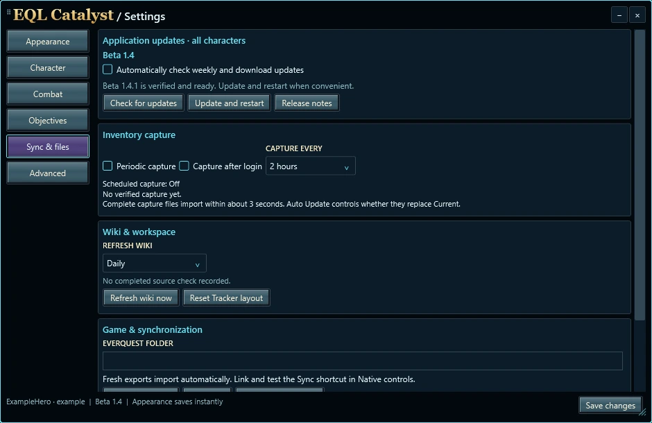 Application update settings with a synthetic prepared-update example